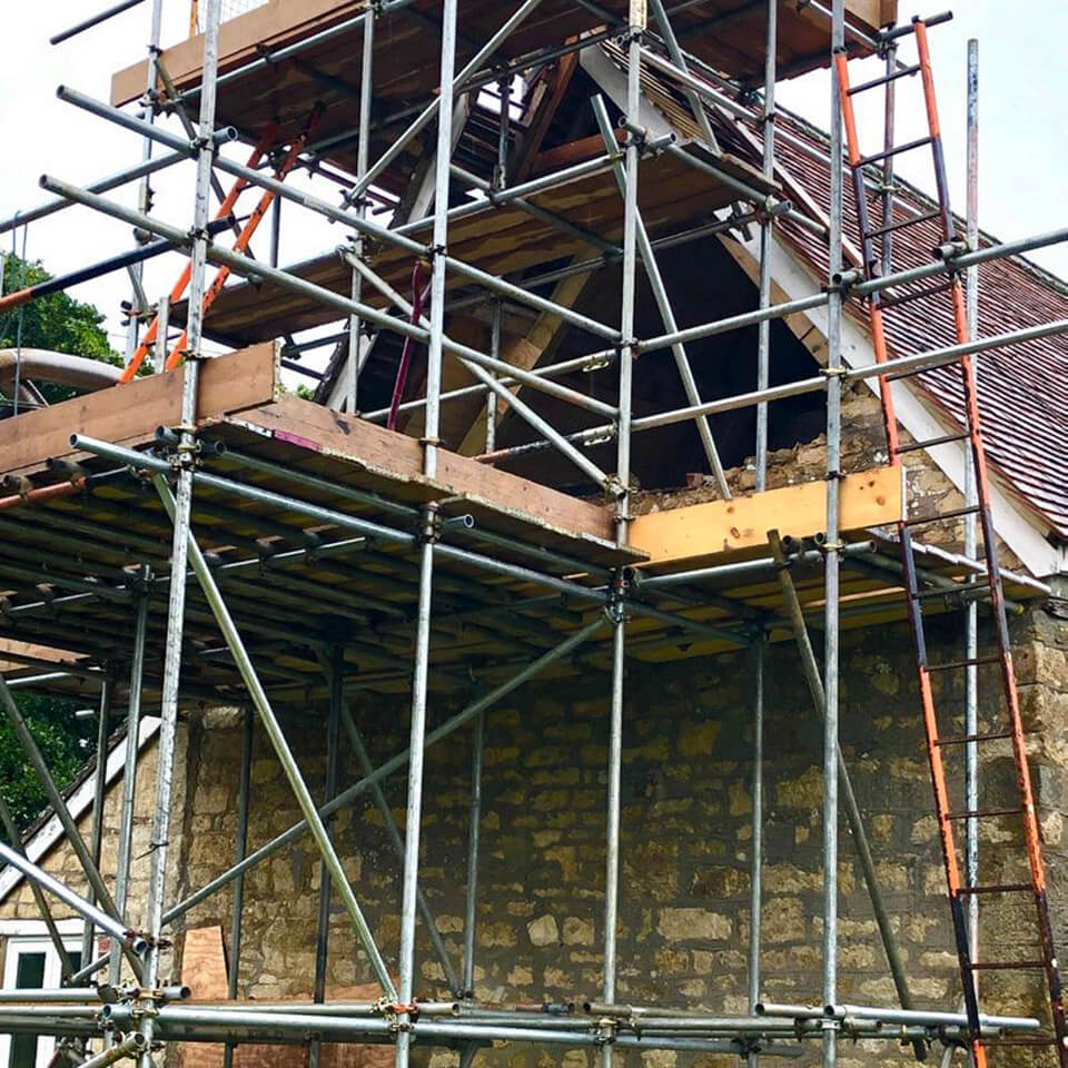Fixing the west gable of the Plough Inn